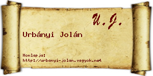 Urbányi Jolán névjegykártya